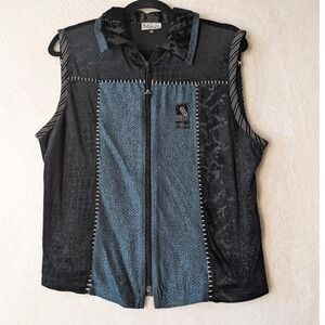 Kd Spring Vest Women M Black Blue Vintage Mixed Media Snakeskin‎ Zip Up 90s USA